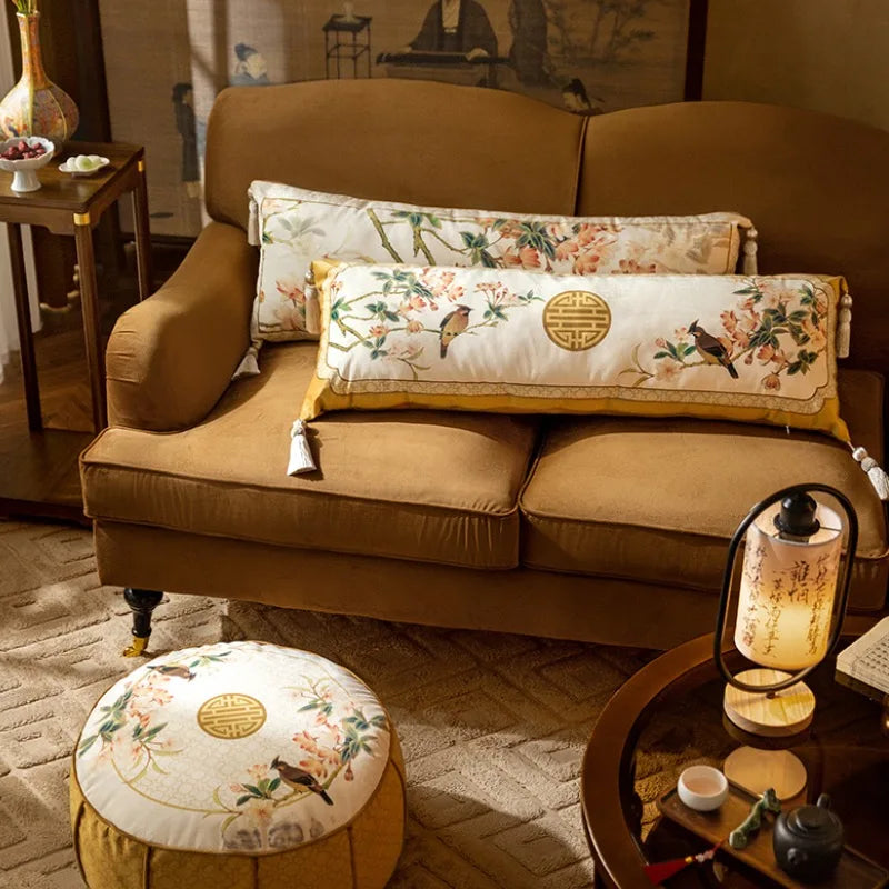 Chinese Flora Bird Pillows 35x100 Long Cushion Luxury Retro Cushions Decorative Pillow For Sofa Chair Bedding Home Decoration